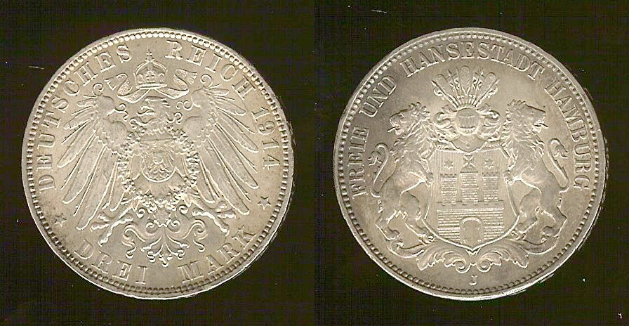 Germany 3 mark 1914J Unc